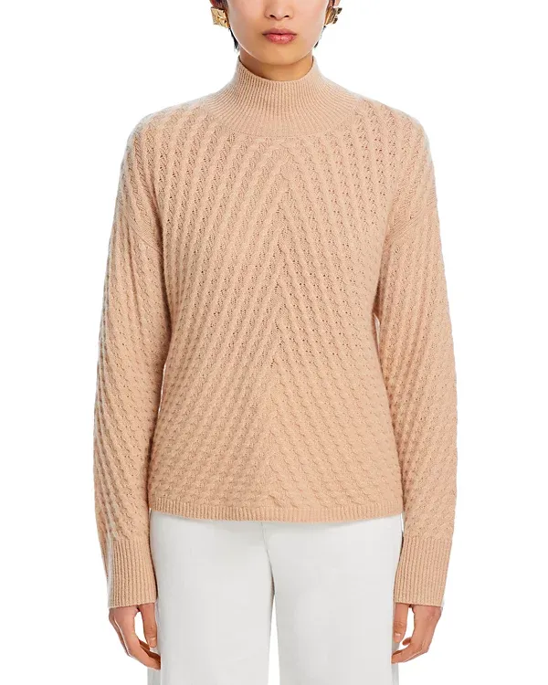 Drop Shoulder Waffle Mock Neck Sweater