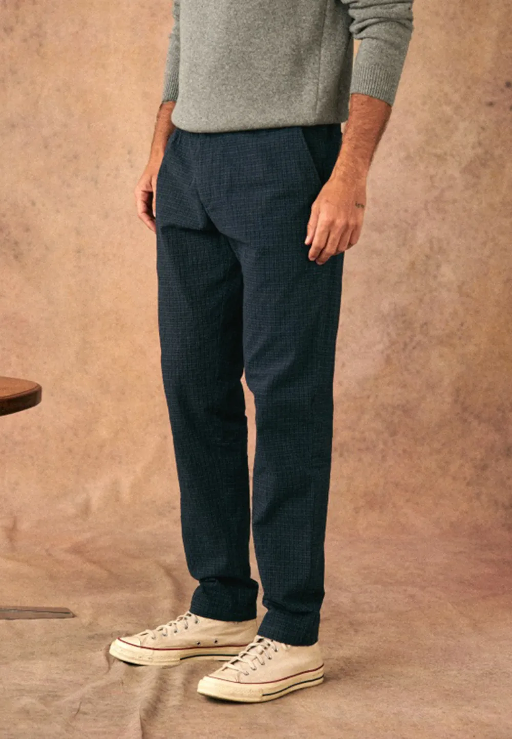 Olive Green Cotton Linen Blend Drawstring Trousers
