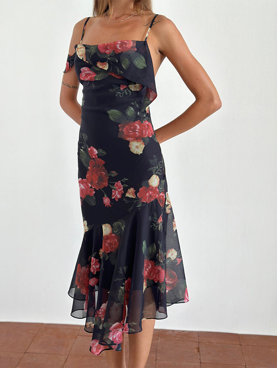 Midi Dress In Renaissance Rose Black