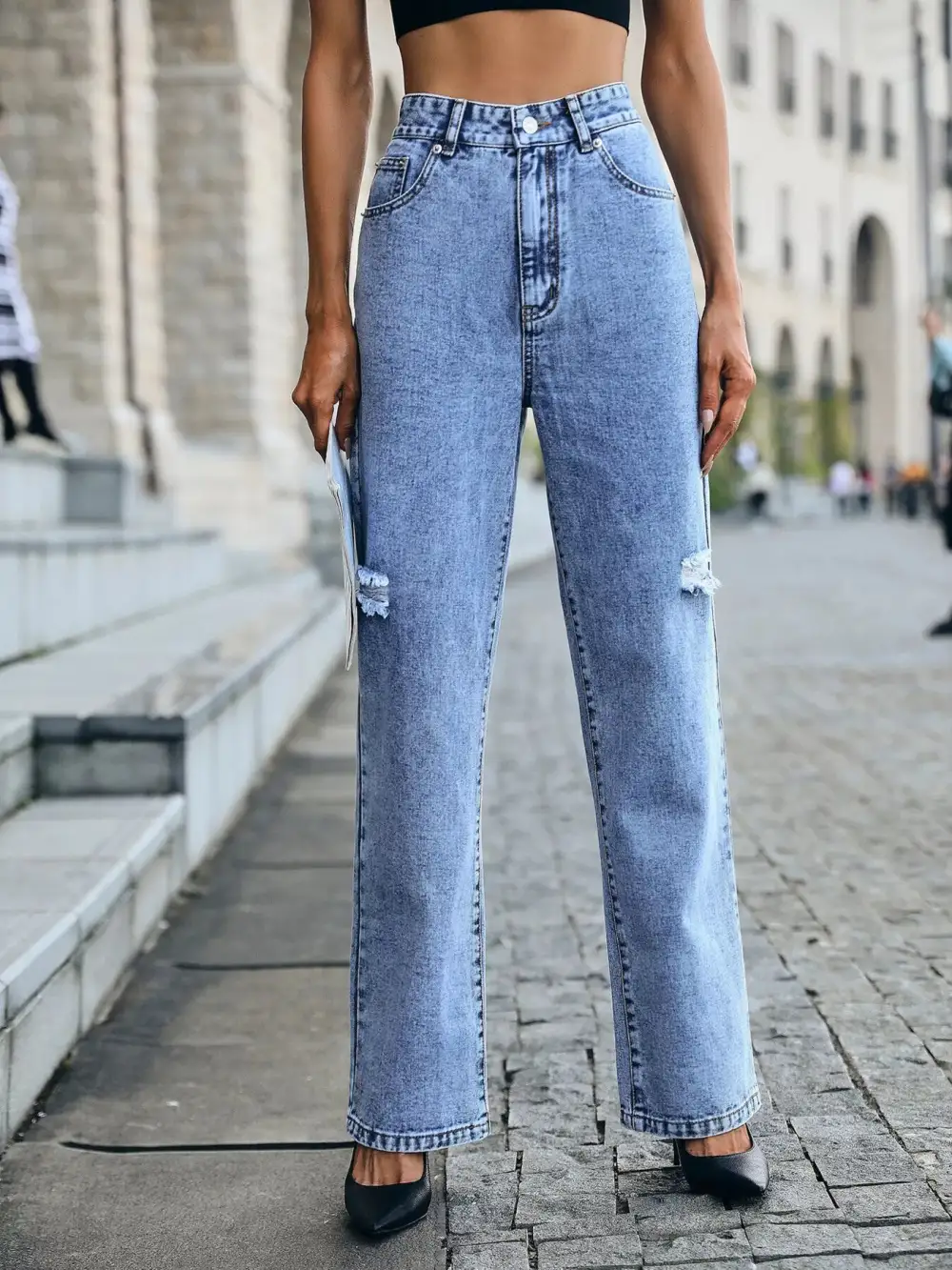 High Waist Distressed Denim Jeans