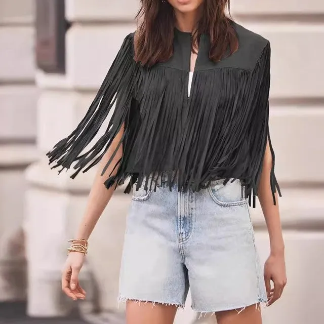 Fringed Suede Fringed Outerwear Vest