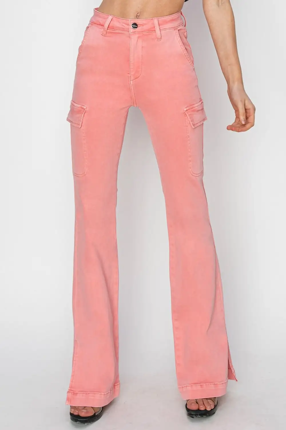 Tailored High Waist Flare Leg Slit Denim Jeans