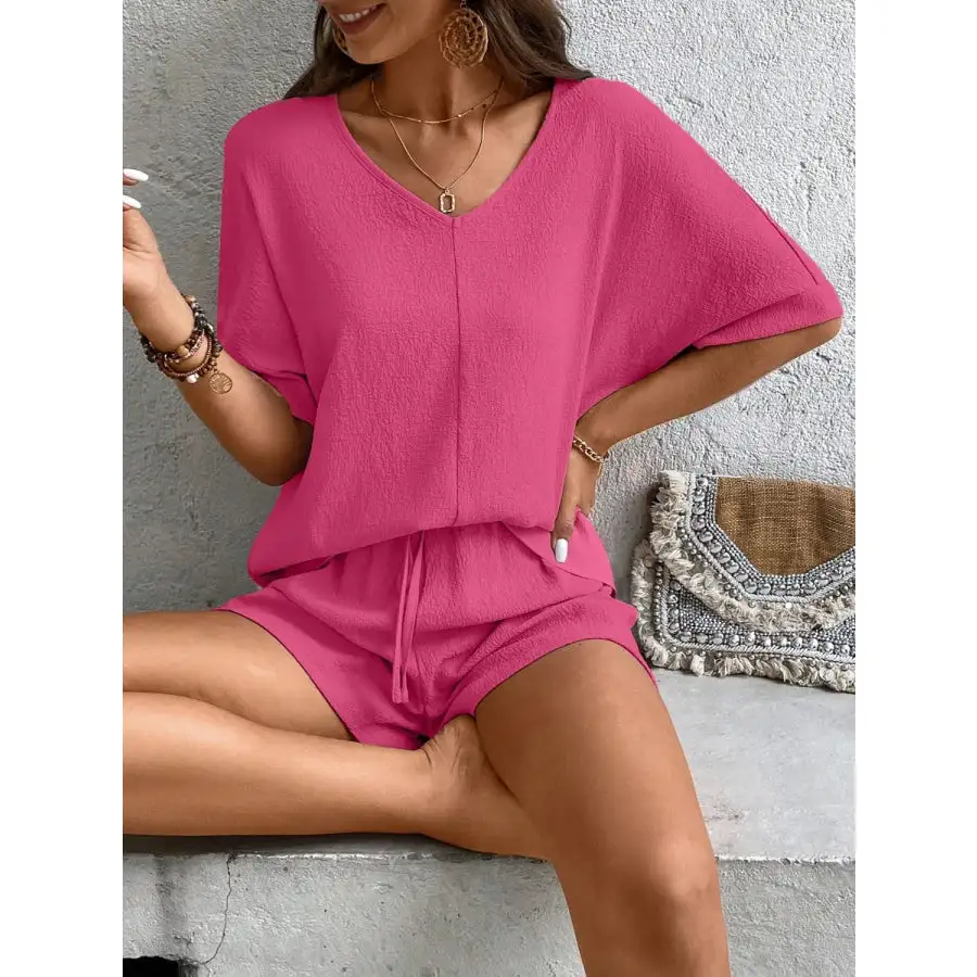 V Neck Half Sleeve Top and Shorts Set