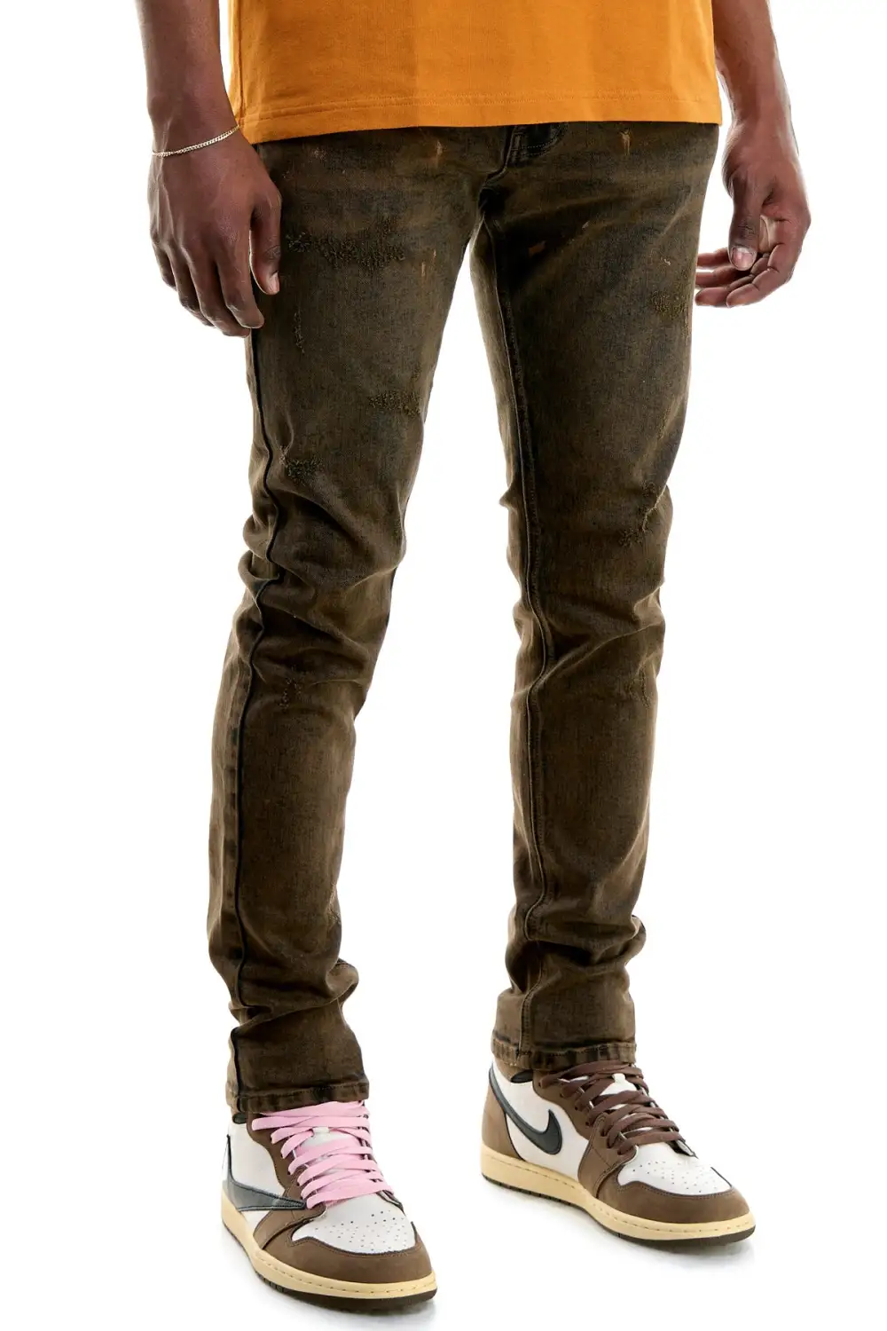 Men's Skinny Distressed Paint Splatter Jeans