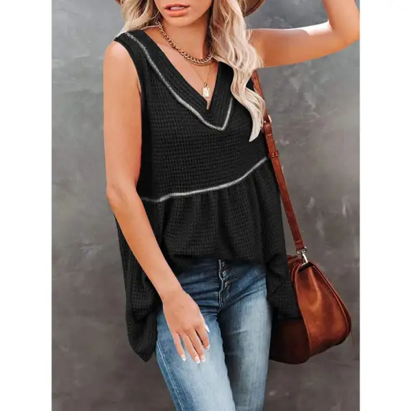 V Neck Waffle Knit Tank Top With