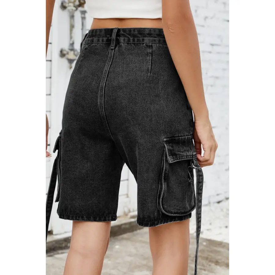 Washed Cargo Denim Shorts