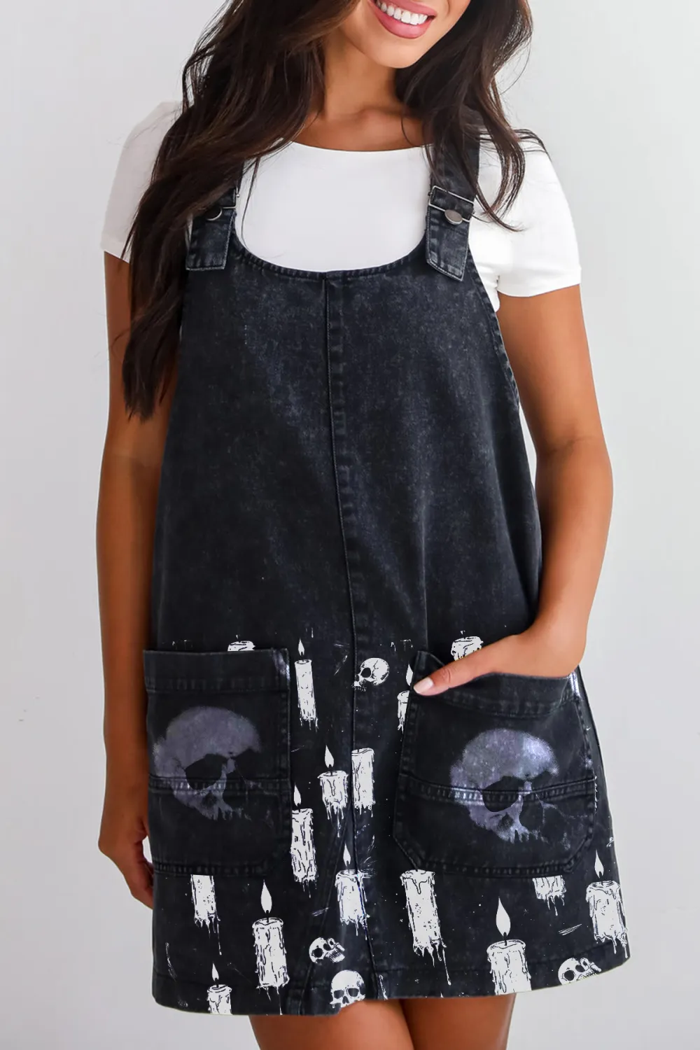 Black Denim Overall Mini Dress