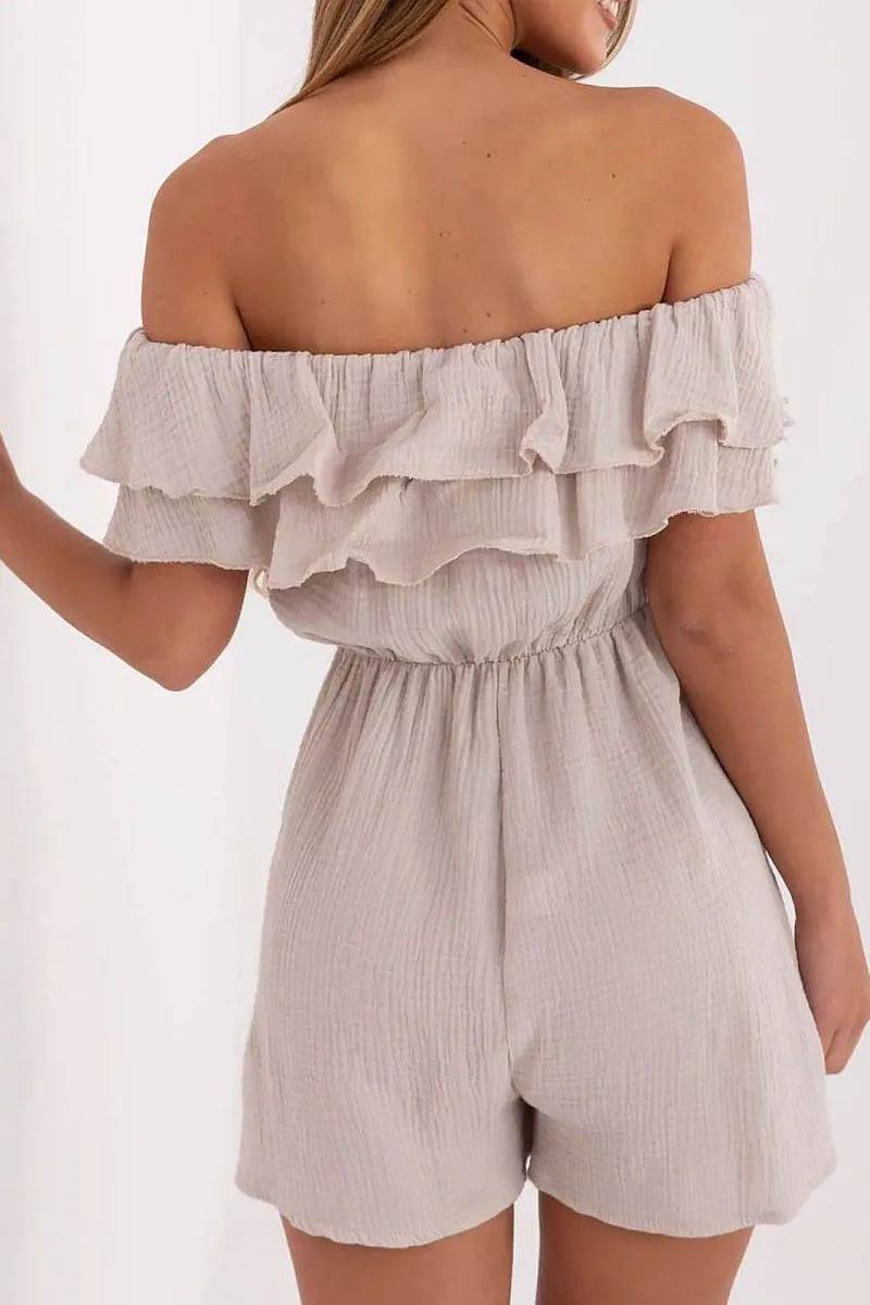 Lightweight Ruffle Off Shoulder Jumpsuit