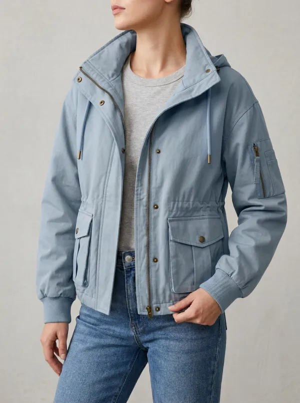 Hooded Utility Zip-Front Women's Casual Jacket