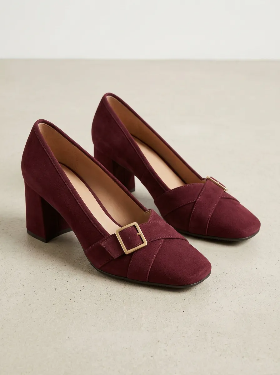Women's Buckle Strap Suede Pumps