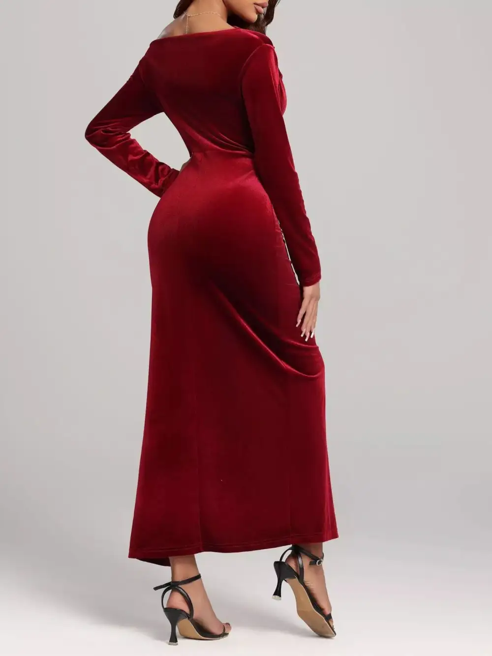 Velvet Ruched Slit Dress Casual