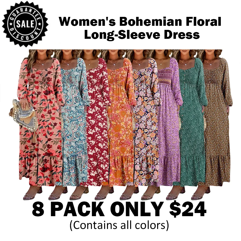 🔥Women's Bohemian FloralLong-Sleeve Dress