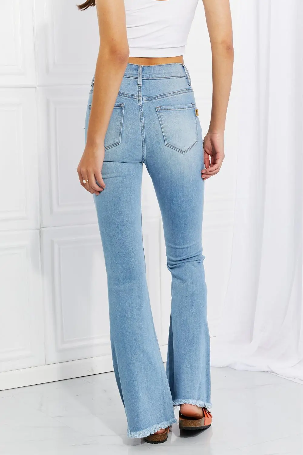 Contoured Flare Leg Button Denim Jeans