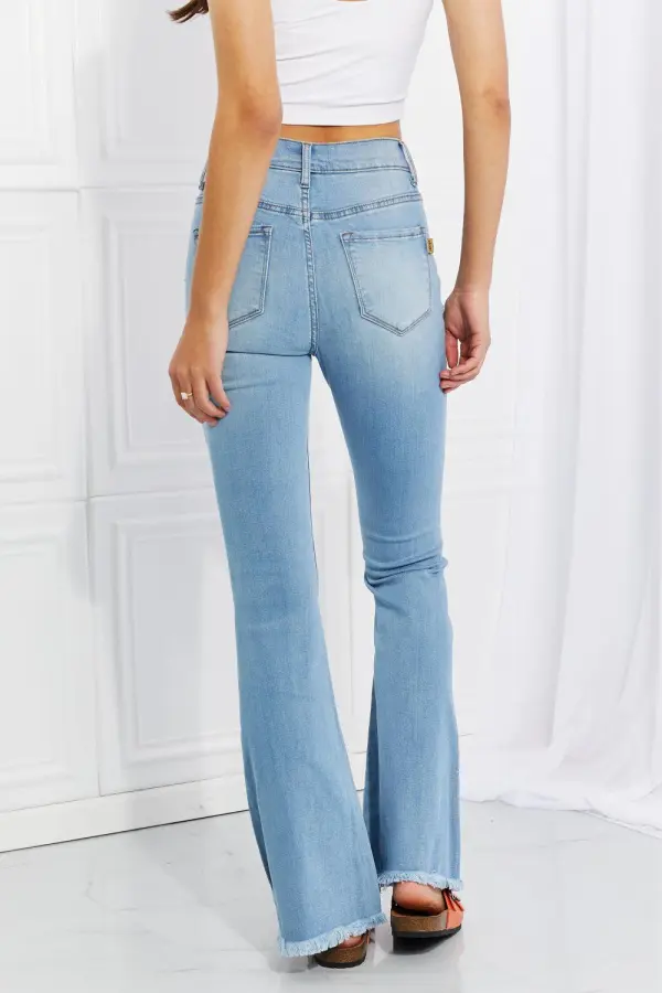 Contoured Flare Leg Button Denim Jeans
