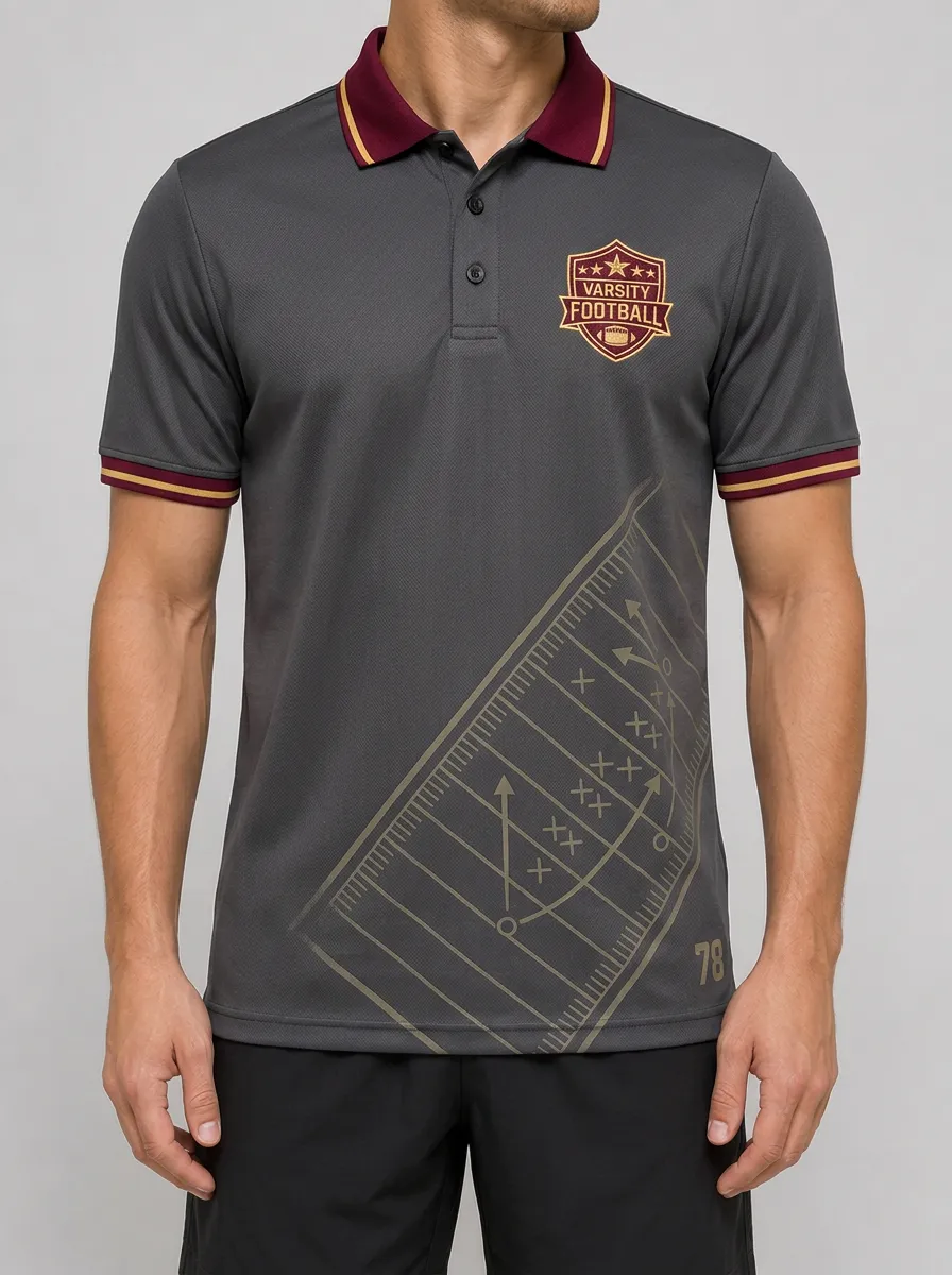 Men's Varsity Football Playbook Printed Polo Shirt