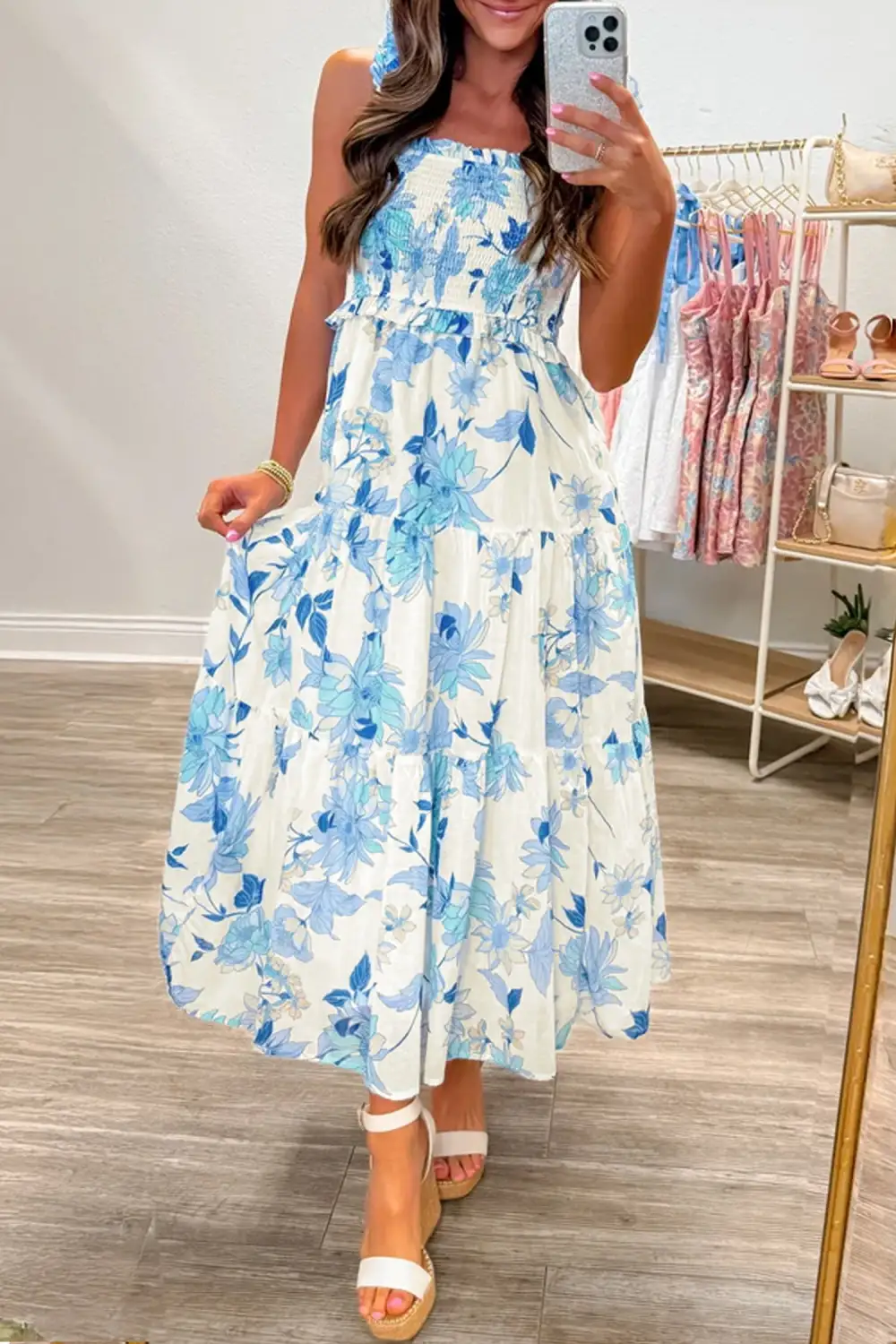 Floral Ruffle Smocked Maxi Dress