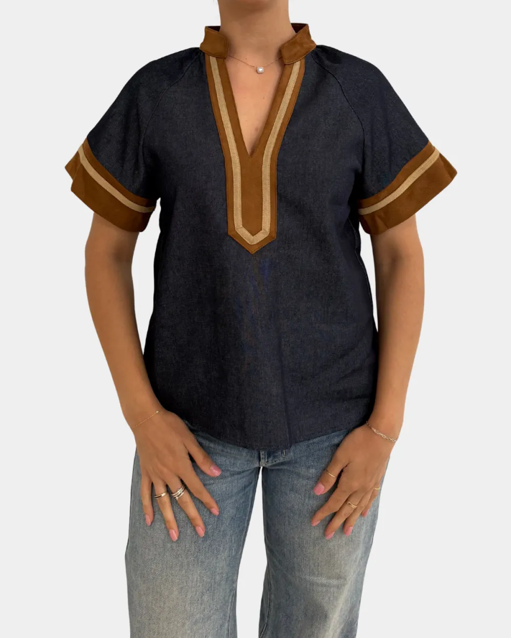 Suede Contrast Top
