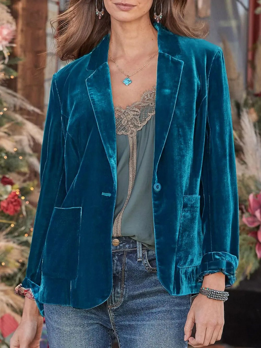 Refined Button-Up Lapel-Collar Blazer