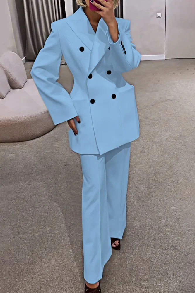 7PACK-Solid Color Collar Jacket and Pants Two Piece Set