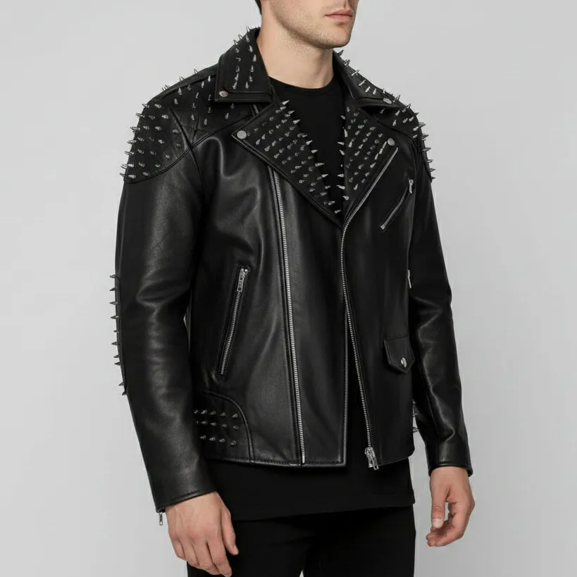 Leather Biker Studded Multi Pocket Jacket
