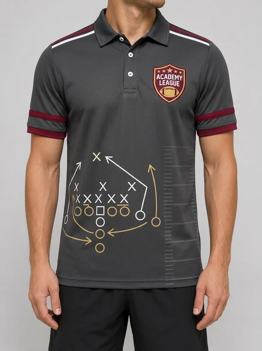 Men's American Football Academy League Playbook Printed Polo Shirt