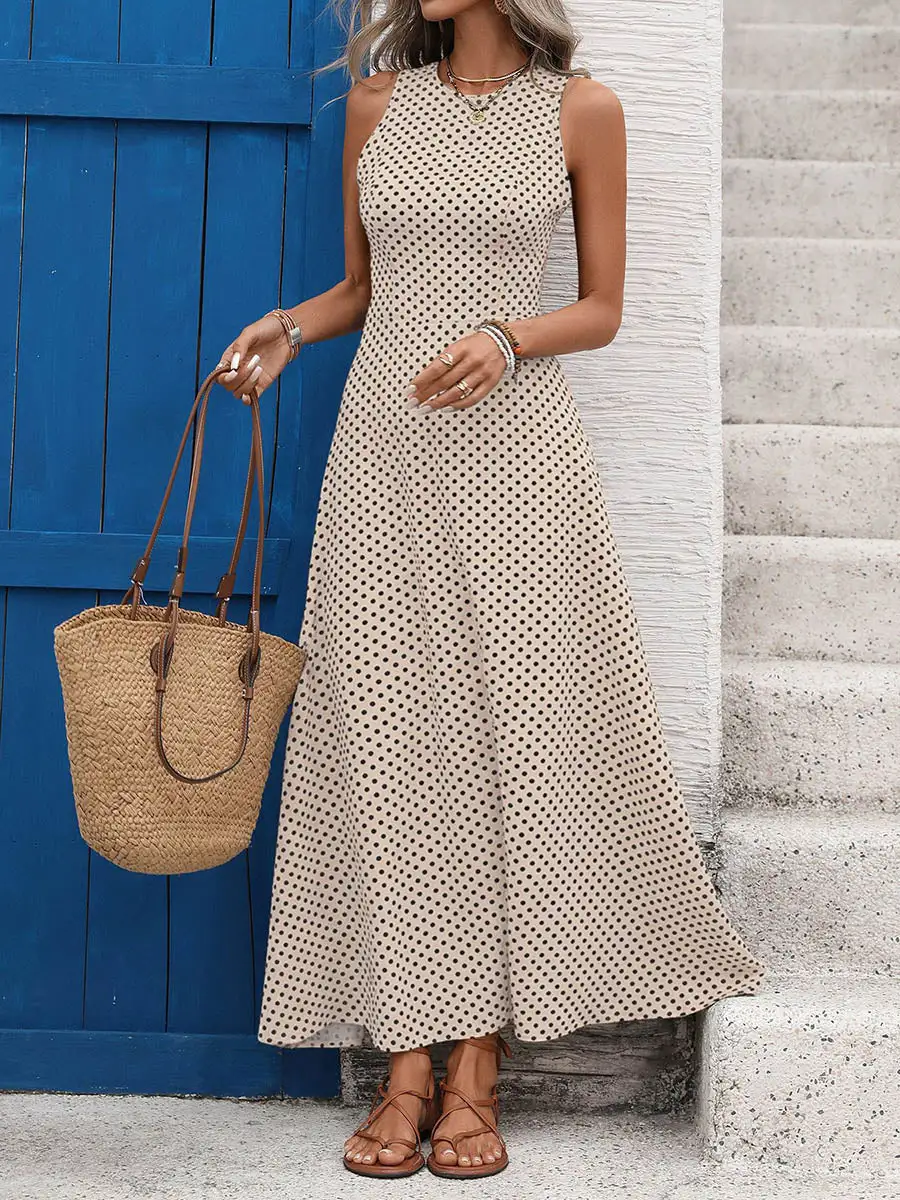 Polka Dot Neck Maxi Dress