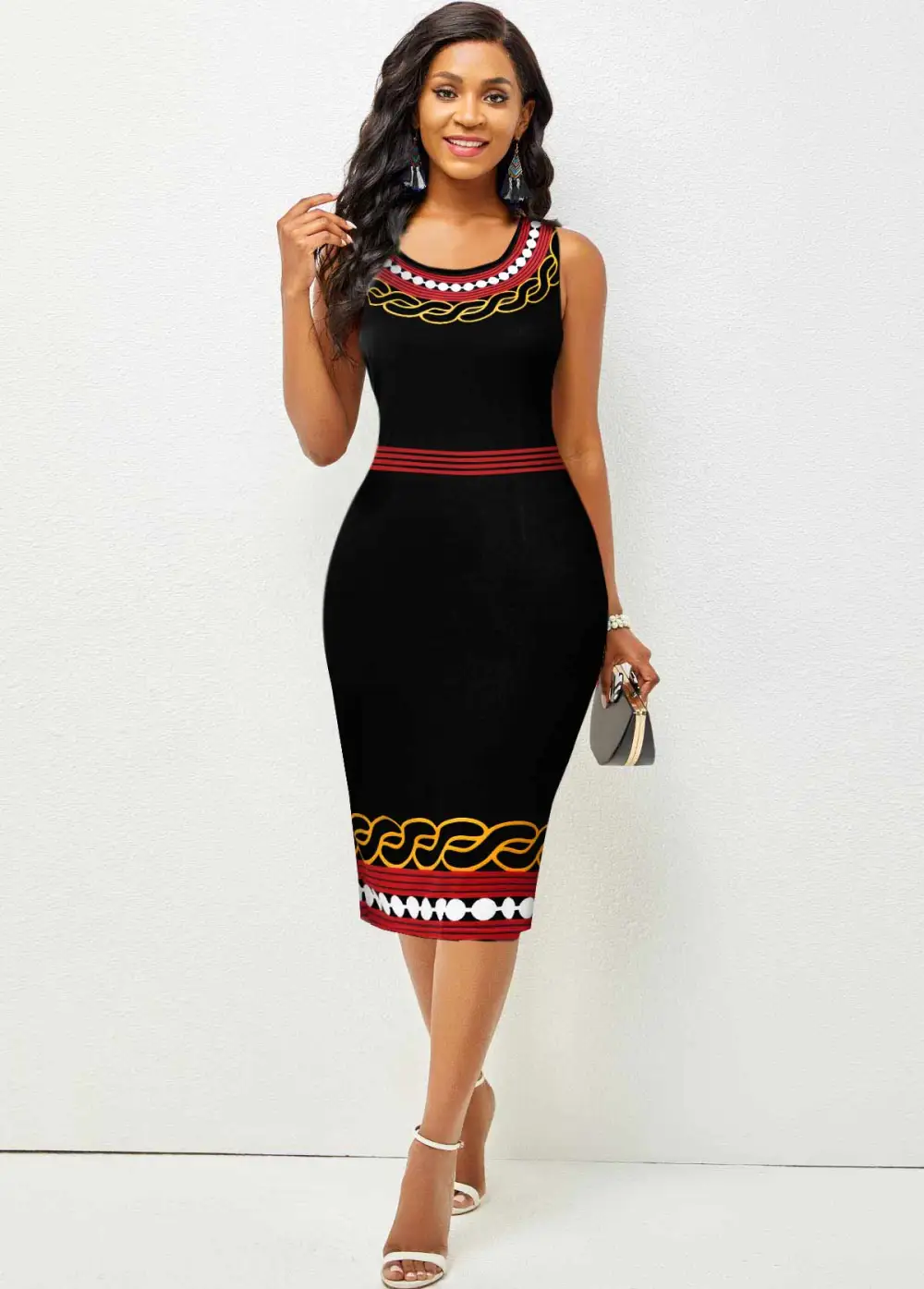 Polka Dot Sleeveless Round Neck Bodycon Dress