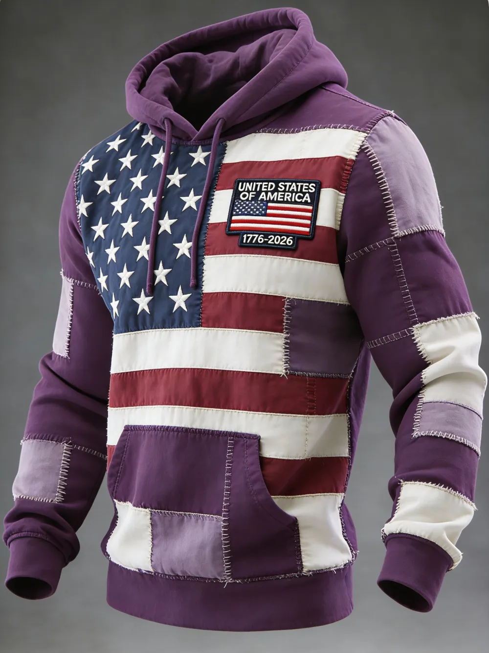 USA 250Th Anniversary ✦ Final Clearance Sale UNITED STATES OF AMERICA Flag Pattern Patchwork Hooded Sweatshirt