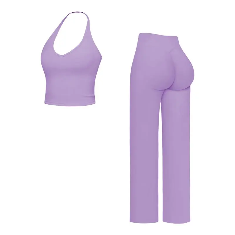 🔥Direct Factory Price - Women's Plain Crop Cami Top & Flare Leg Pants Sports Set