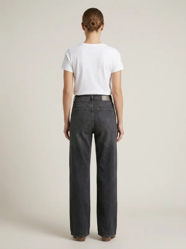 Simple-Essential High-Rise Wide-Leg Washed Denim Jeans