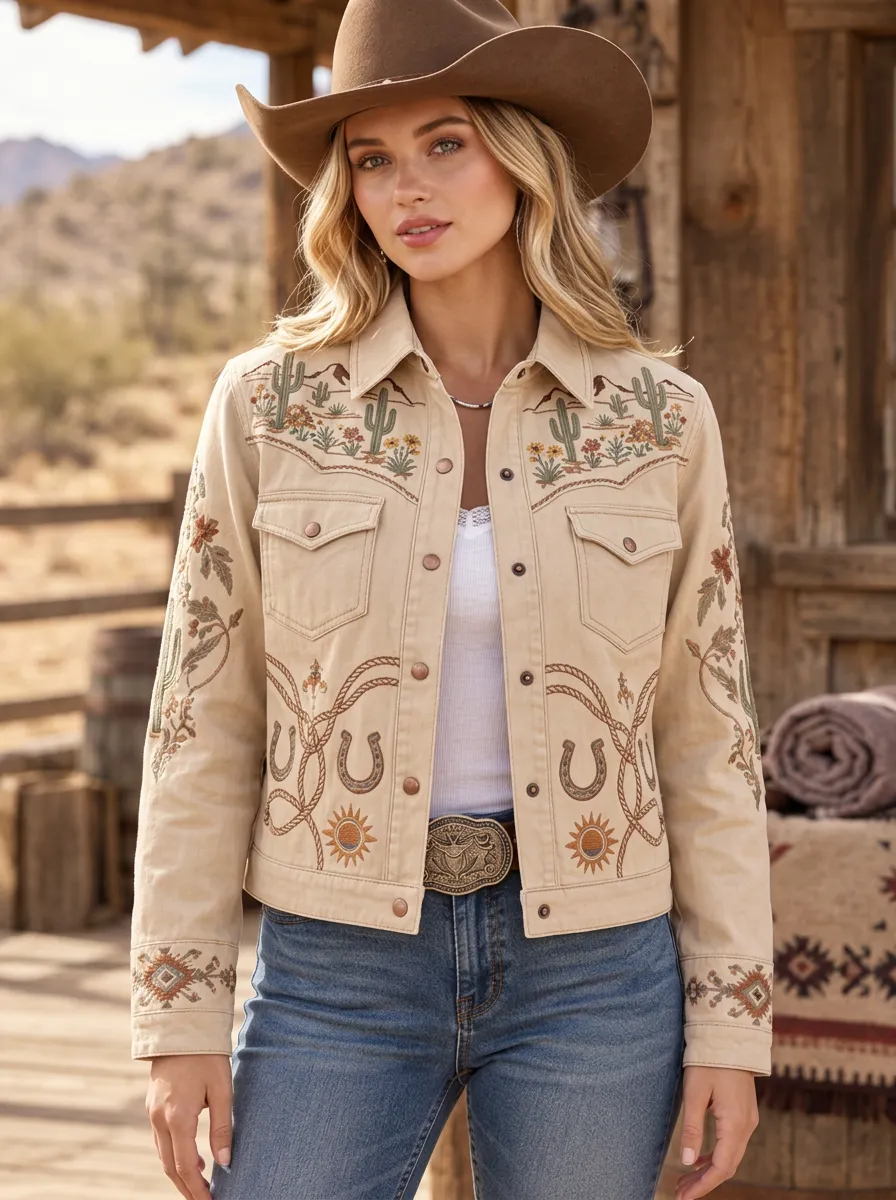 Women's Western Cowgirl Horseshoe Horse Cactus Jacket