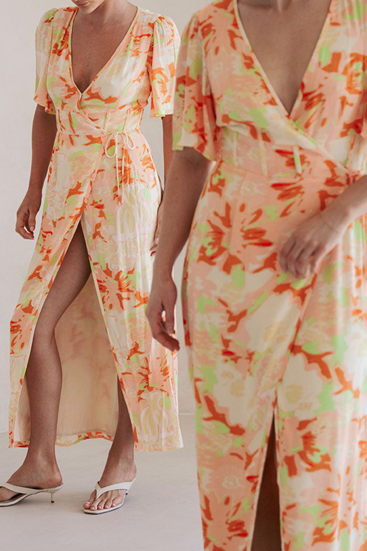 Floral Print Wrap Style Slit Midi Dress