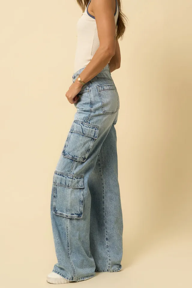 Women's Crossover Cargo Relaxed Rigid Denim Jeans