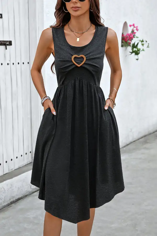 Beachsissi Heart Solid Color Midi Dress