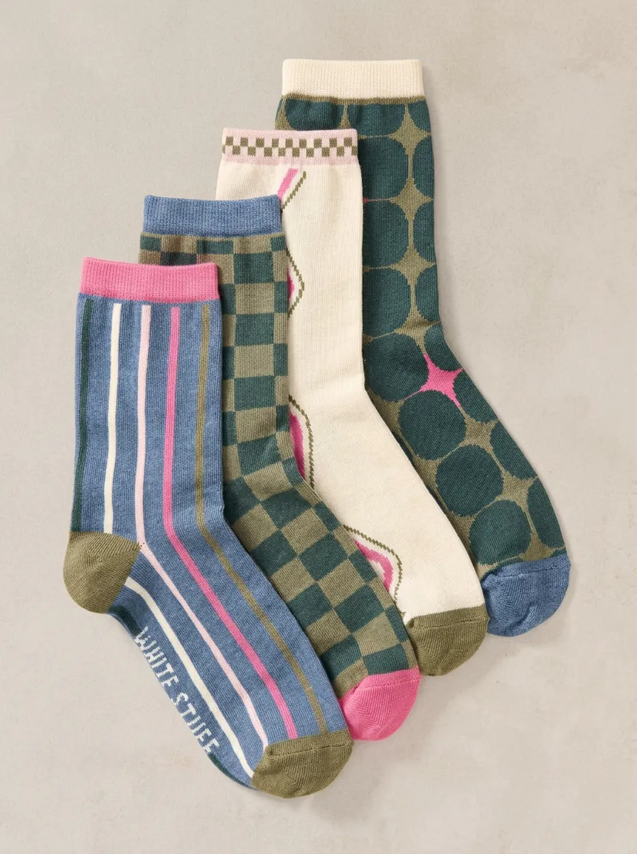 Classic Geometric Striped Four-Pair Casual Socks