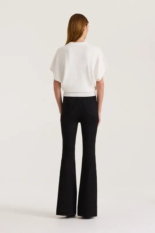 Cream Waisted Polo Knit Top