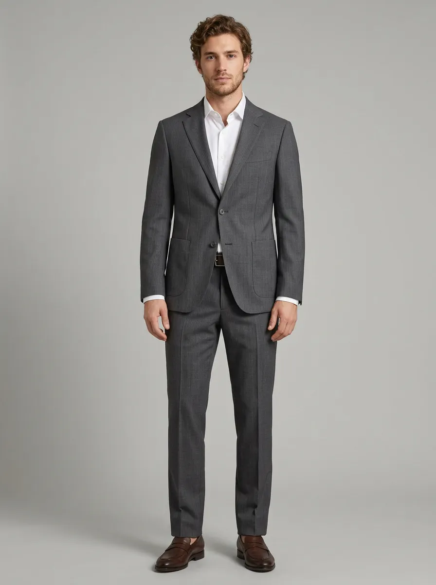 Men's Patch Pocket Business Formal Charcoal Grey Tailored Suit Set
