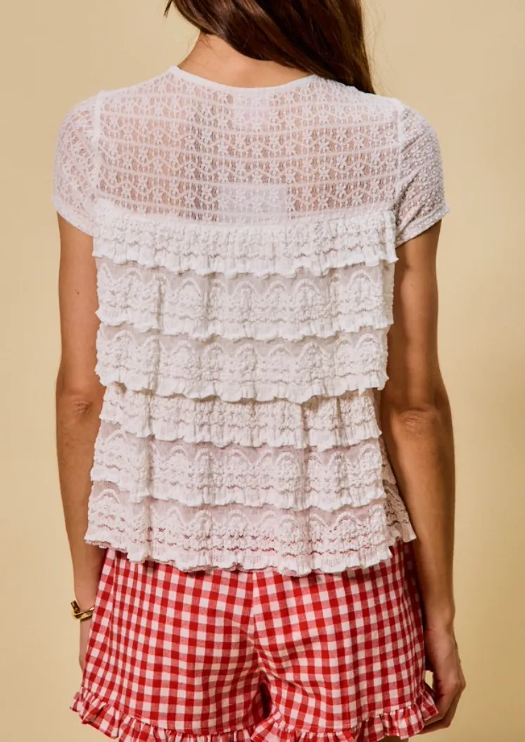 Tiered Ruffles Lace Top