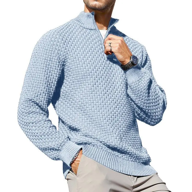 Men's Quarter-Zip Sweater Polo Zip Up Pullover Cable Knit Turtleneck Tops Long Sleeve