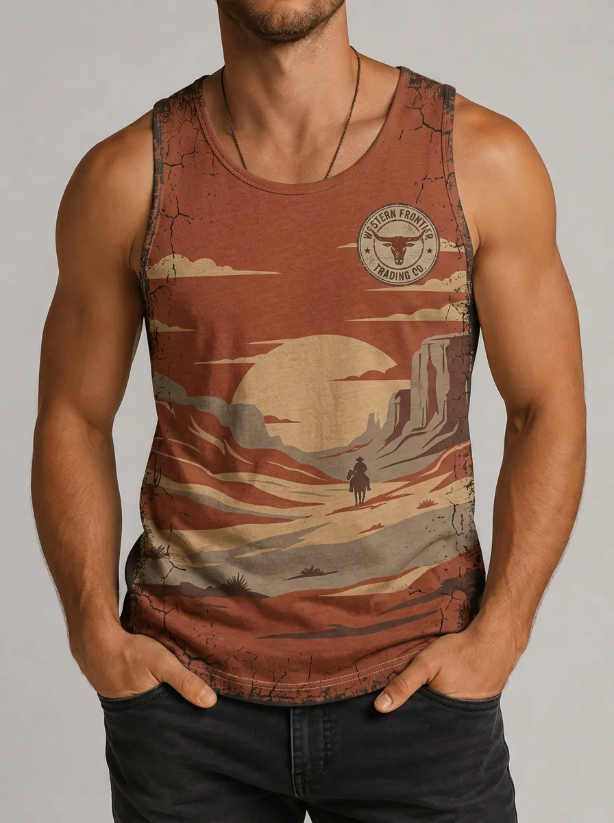 Men's Frontier Trail Graphic Print Sleeveless Tank Top