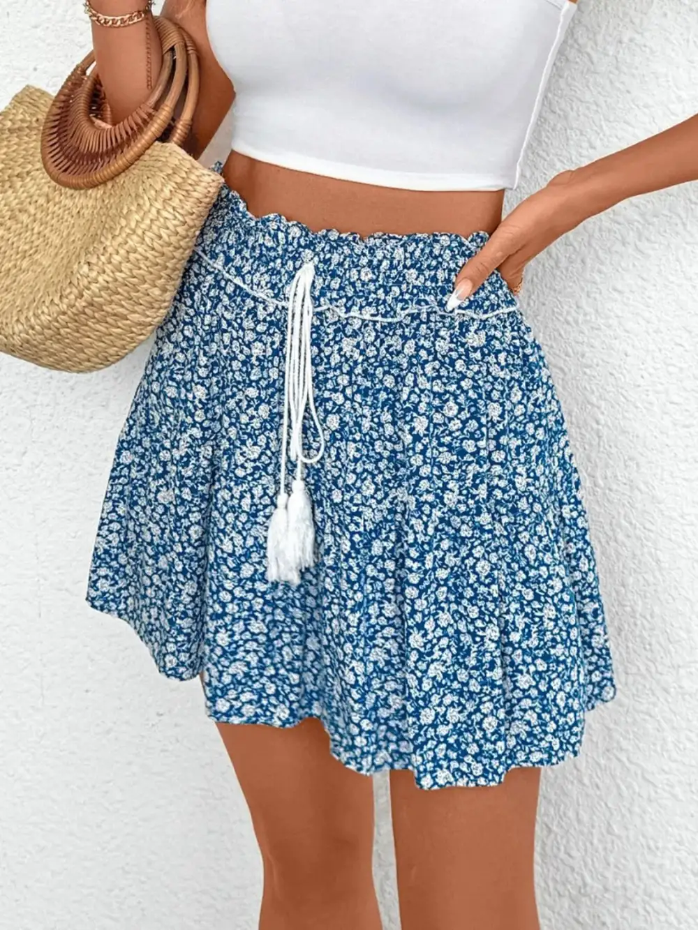 Relaxed Printed Tassel Skirt