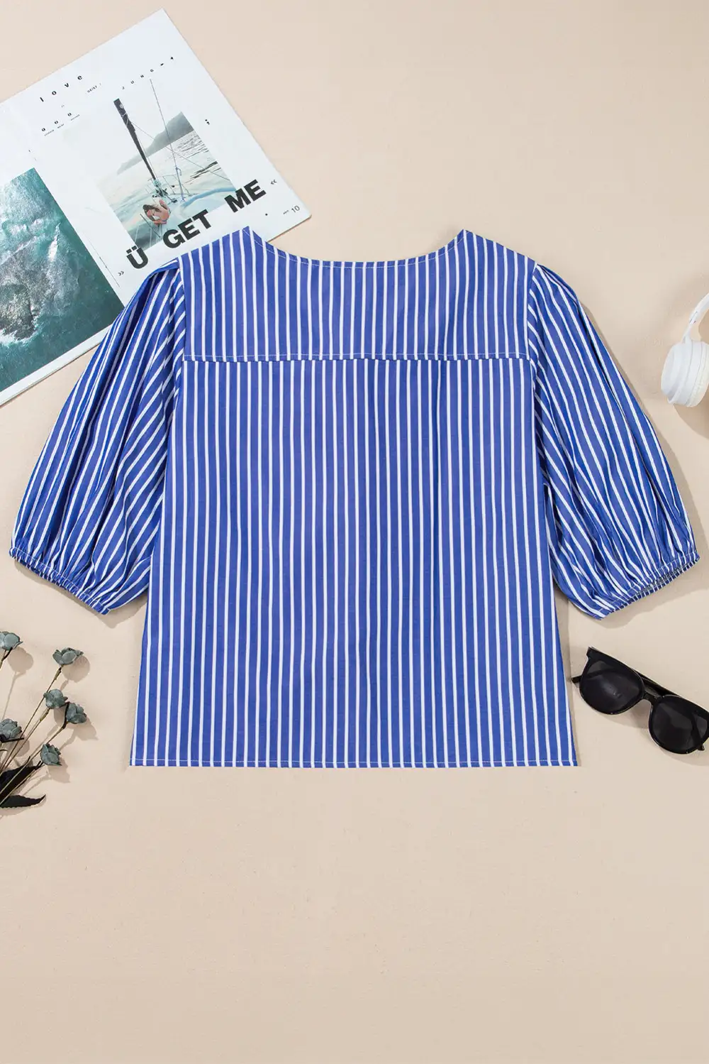 Striped Bow Detail Puff Sleeve Blouse
