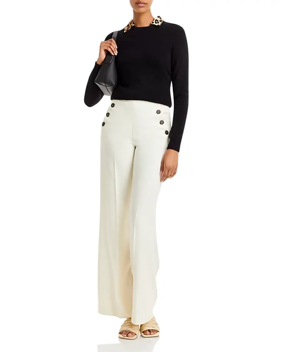 Casual Style Ribbed Crewneck Cashmere Sweater