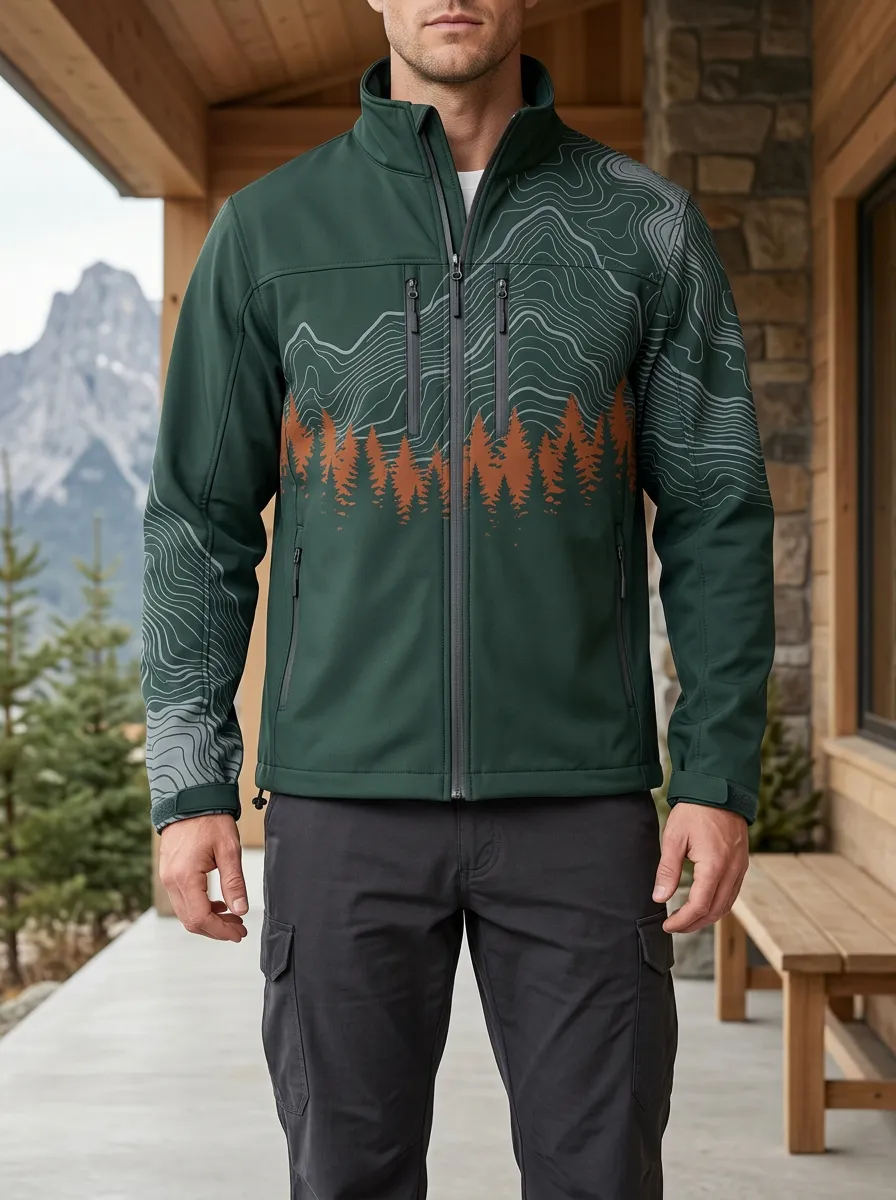 Men's Outdoor Nature Topographic Forest Rugged Journey Jacket