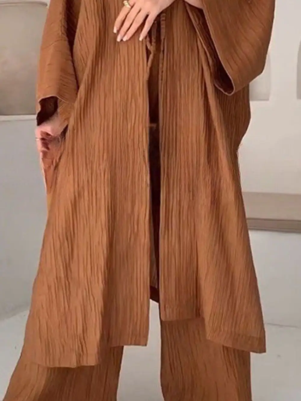 Full Size Textured Knit Cardigan and Pants Set Plus Size
