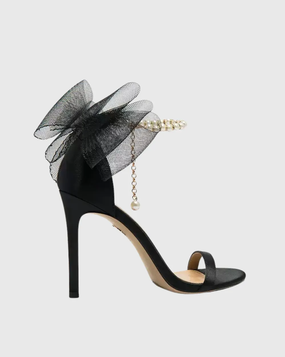 Mesh Bow Pearl Chain Strap Sandals