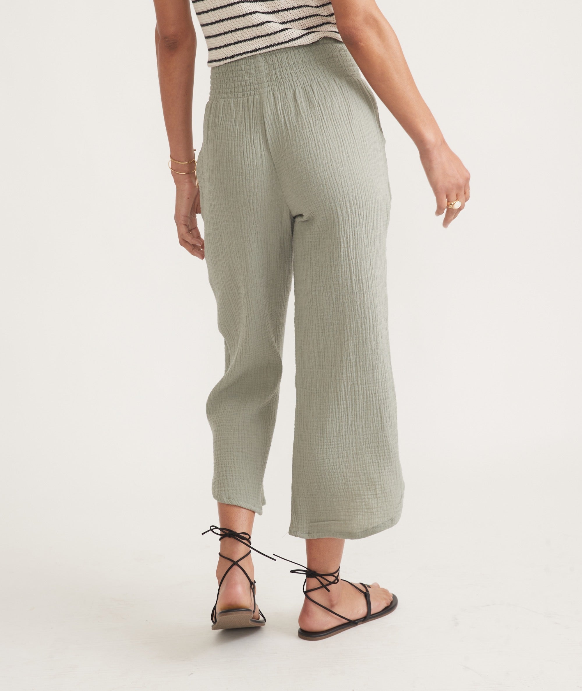 Olive Green Textured Cropped Pants