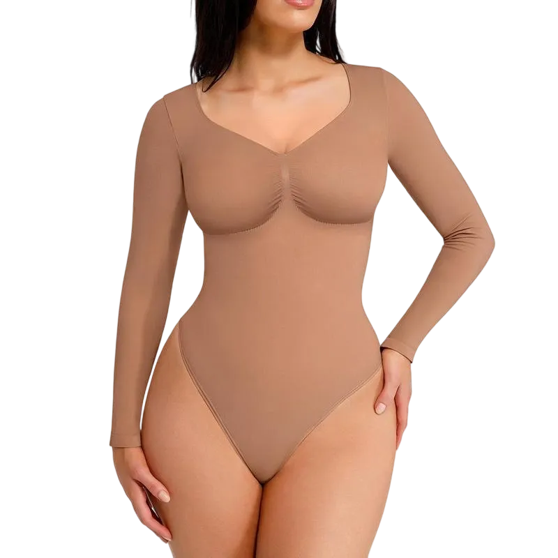 Women's Seamless Sculpt Long Sleeve Thong Comfortable Bodysuit for Tops and Underwear
