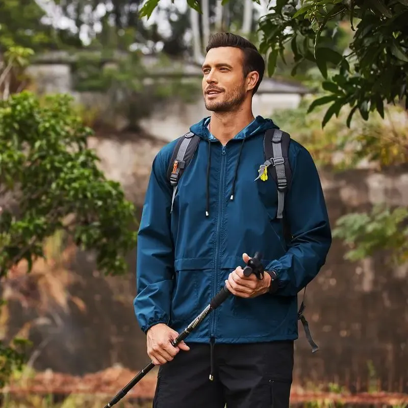 Men's Packable Jacket Outdoor Waterproof Hooded Lightweight Classic Cycling Raincoat