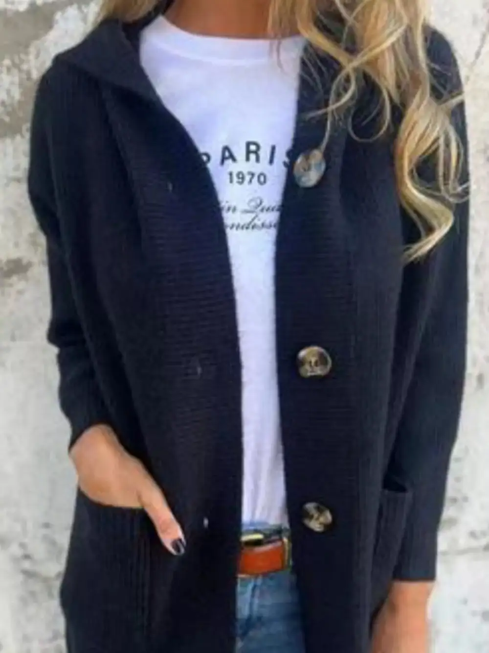 Full Size Button Down Hooded Cardigan Plus Size